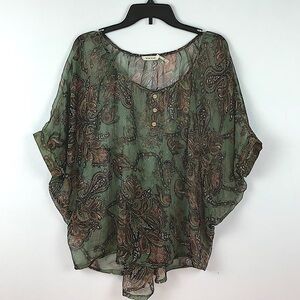 Sheer Paisley Bat Sleeves Blouse